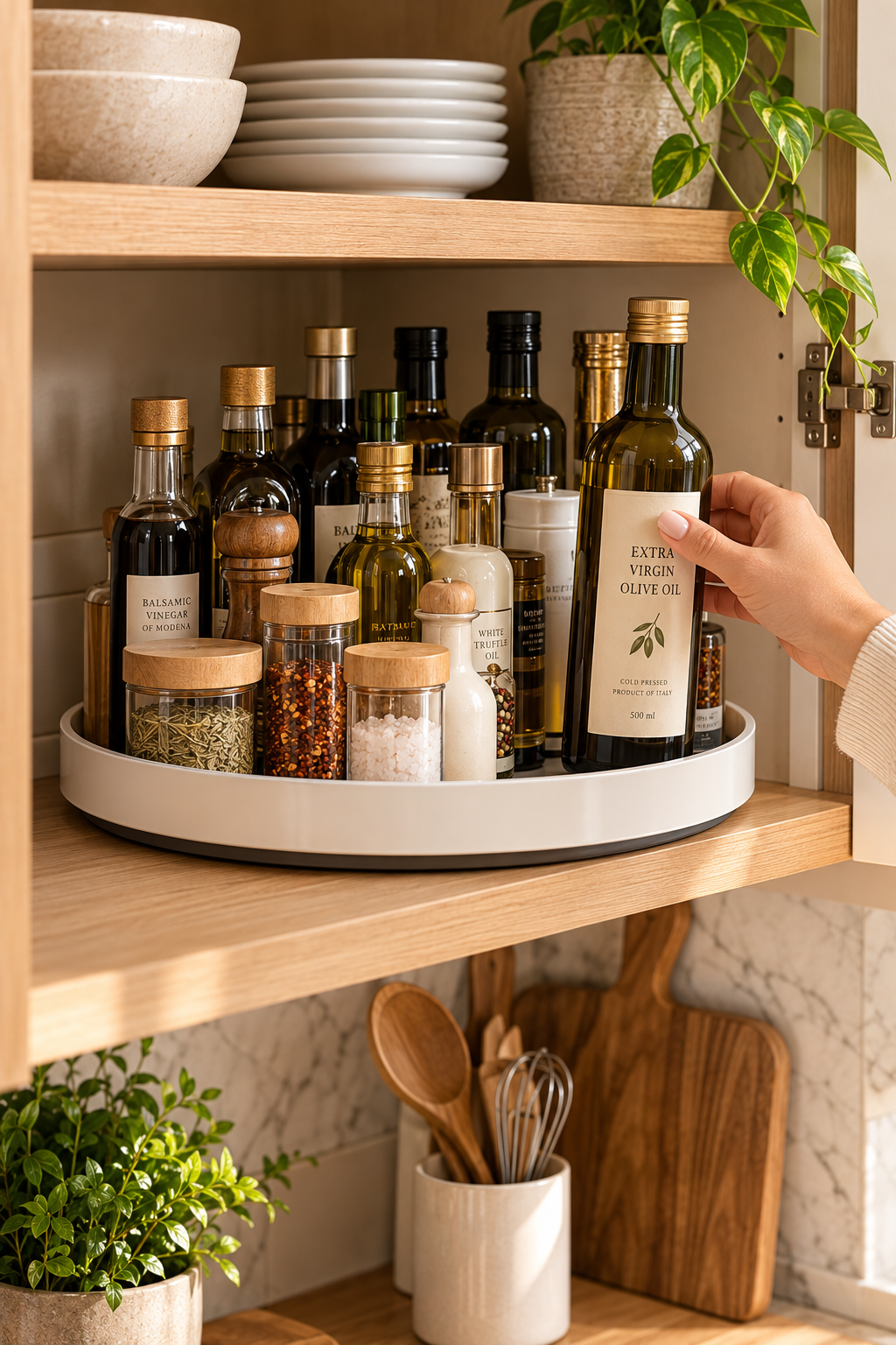 Lazy Susan turntable for smart home organizers and kitchen storage