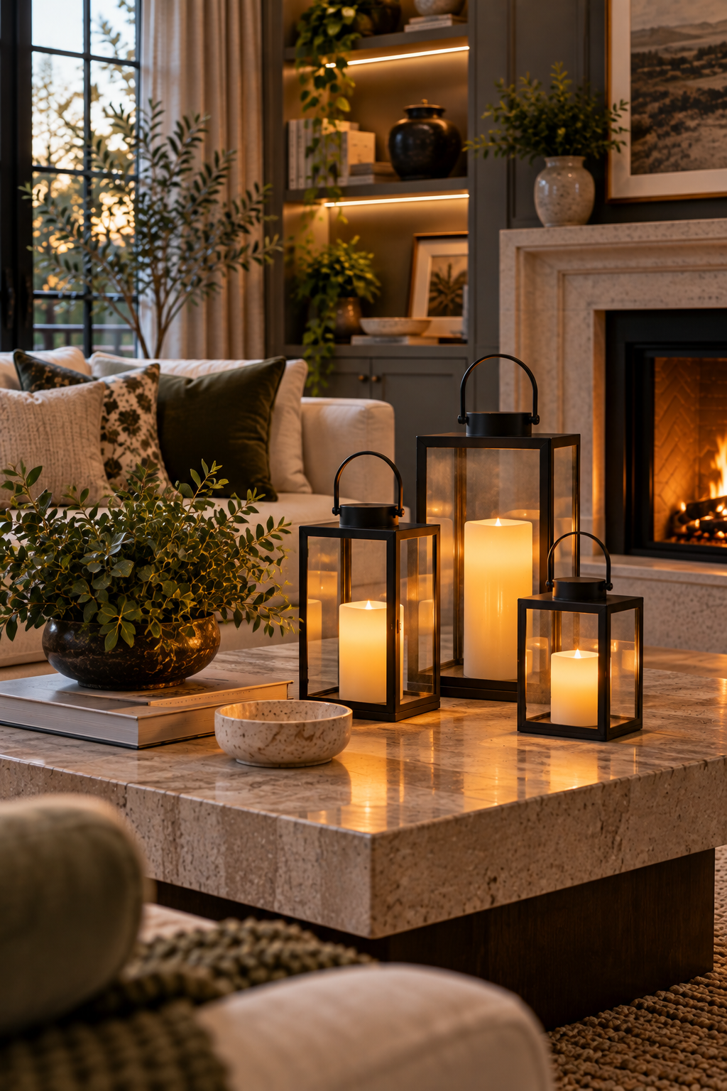 LED candle lanterns for warm cozy living room lighting