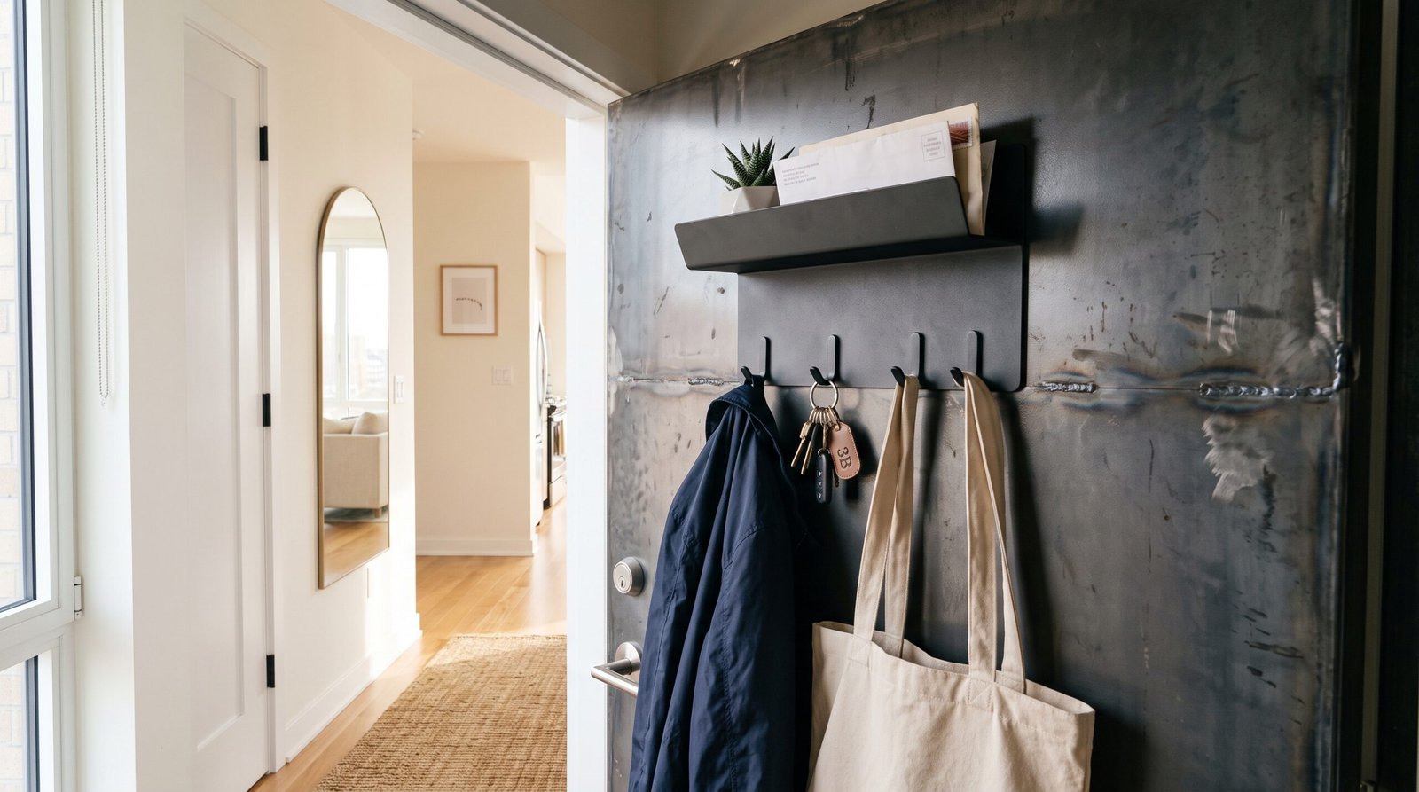 renter-friendly wall hook ideas for coats and keys magnetic shelf