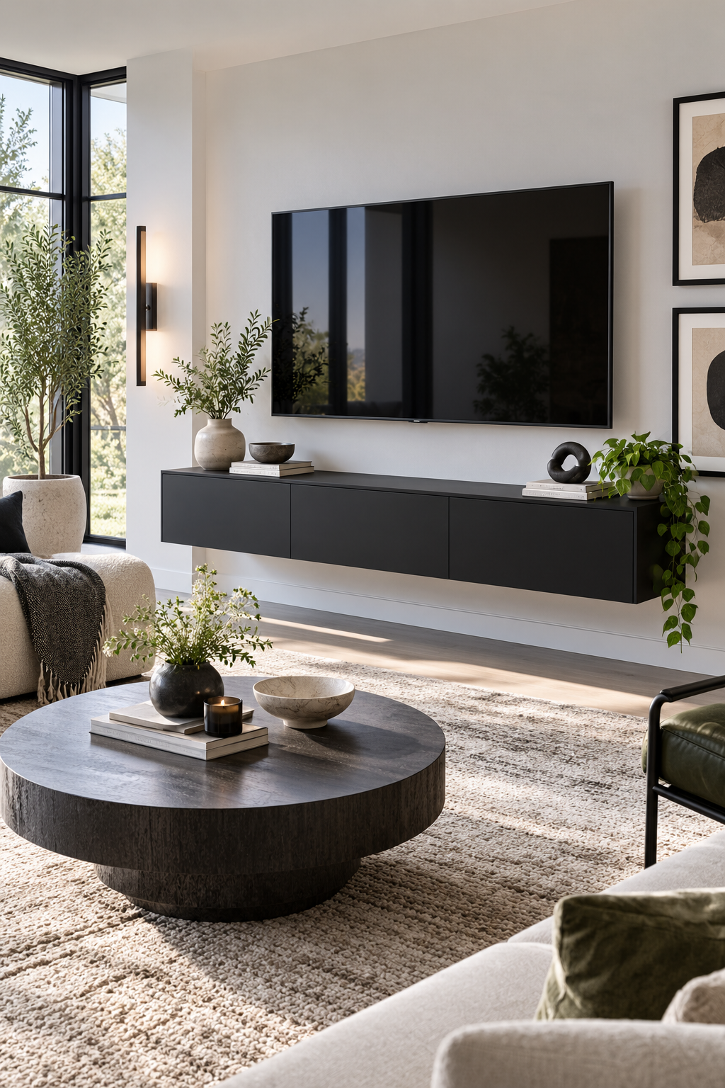4. Matte Black Floating TV Console