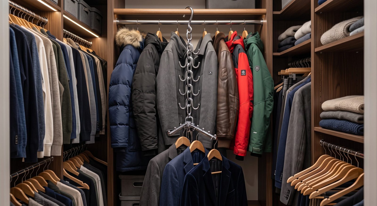 space-saving amazon hangers that double closet space with cascading metal hooks