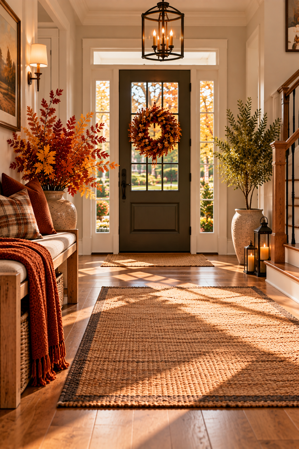 Natural dried fall wreath for welcoming fall entryway ideas