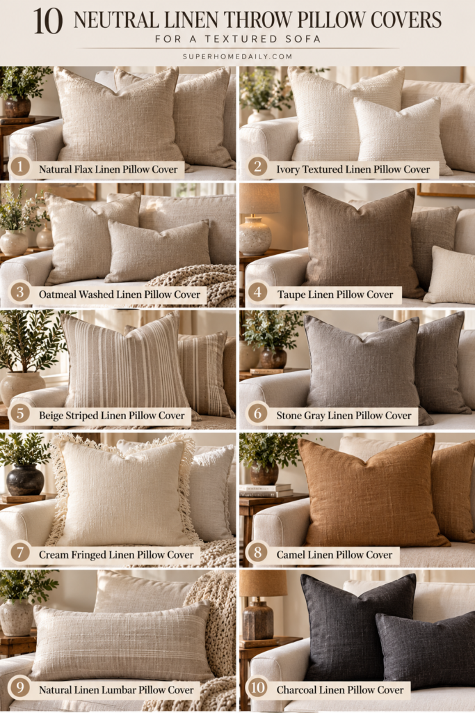 10 neutral linen throw pillow covers for a textured sofa