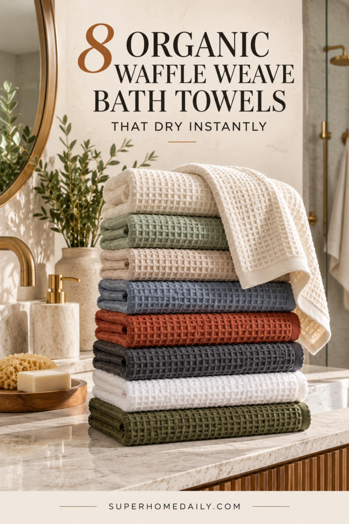 8 organic waffle weave bath towels with quick-drying texture for a spa-inspired bathroom