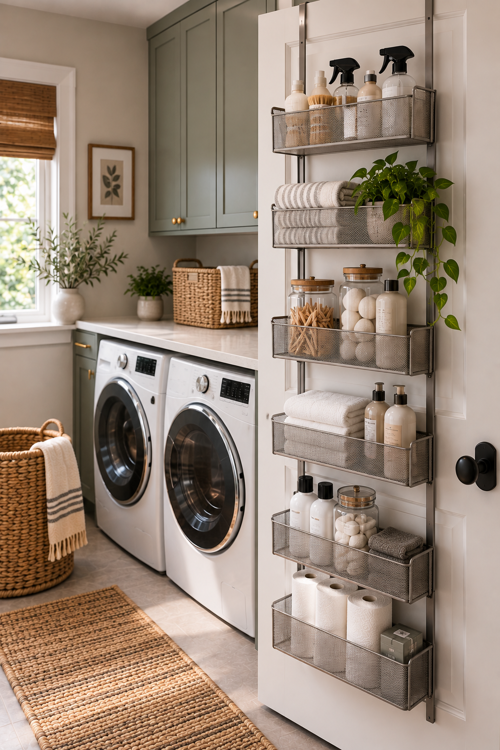 Over-the-door storage rack for a small laundry room