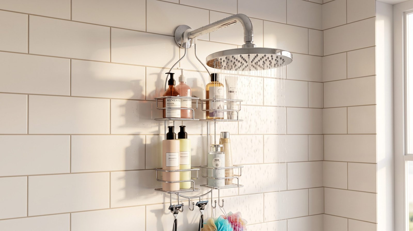 shower caddy hacks to keep tile walls clutter-free showerhead organizer hooks
