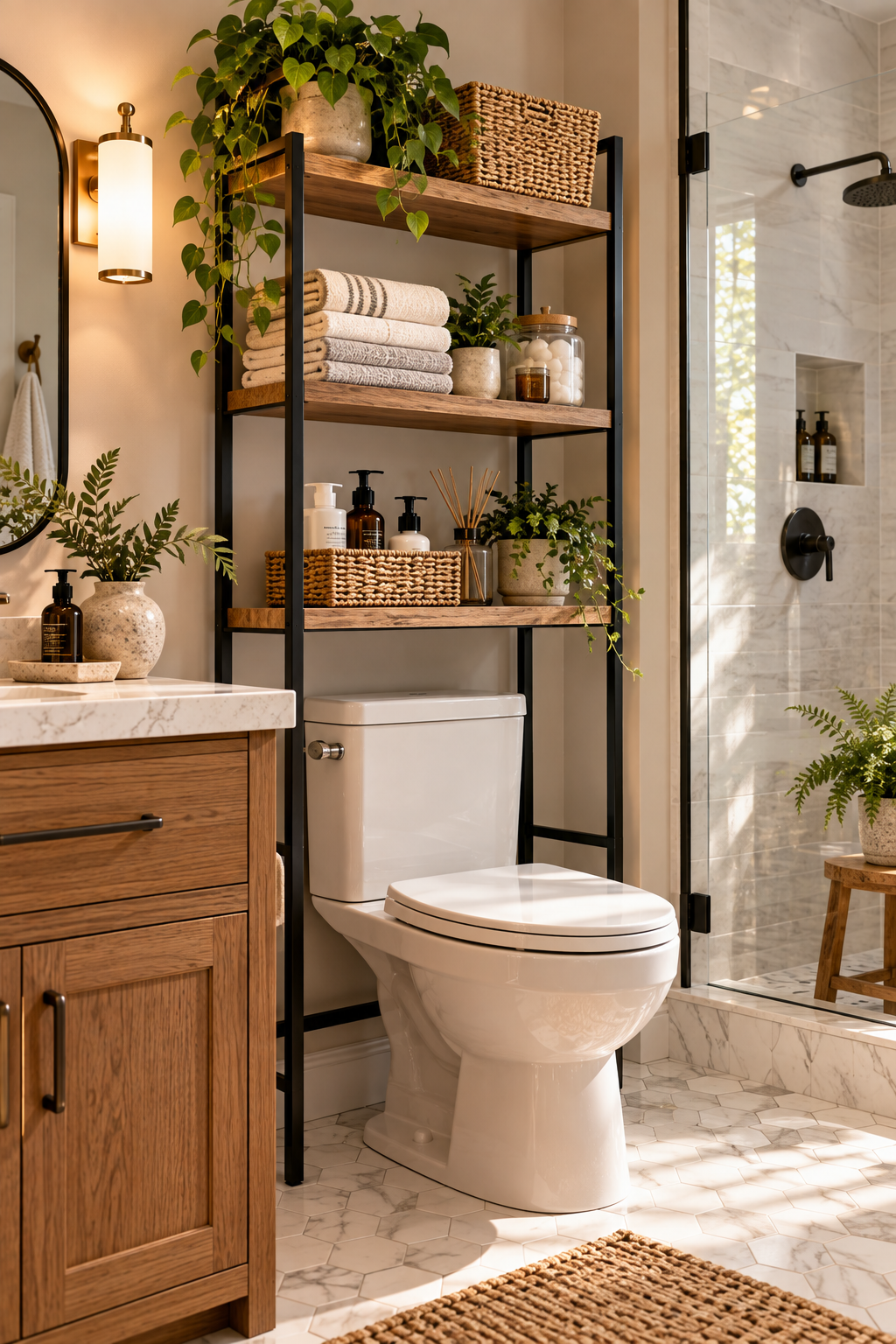 Over-the-toilet storage organizer for a clutter-free modern bathroom
