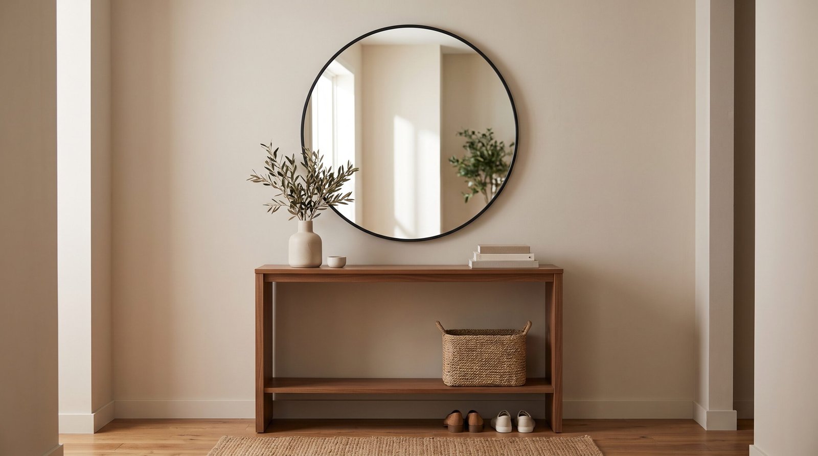 console table styling steps for a welcoming foyer oversized round mirror