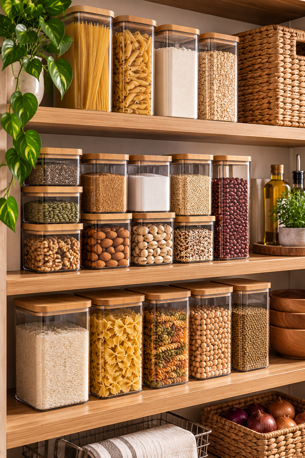 Clear pantry containers for organized dry food storage