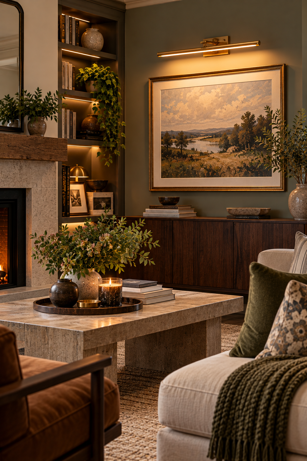 Picture light above artwork for cozy living room lighting ideas