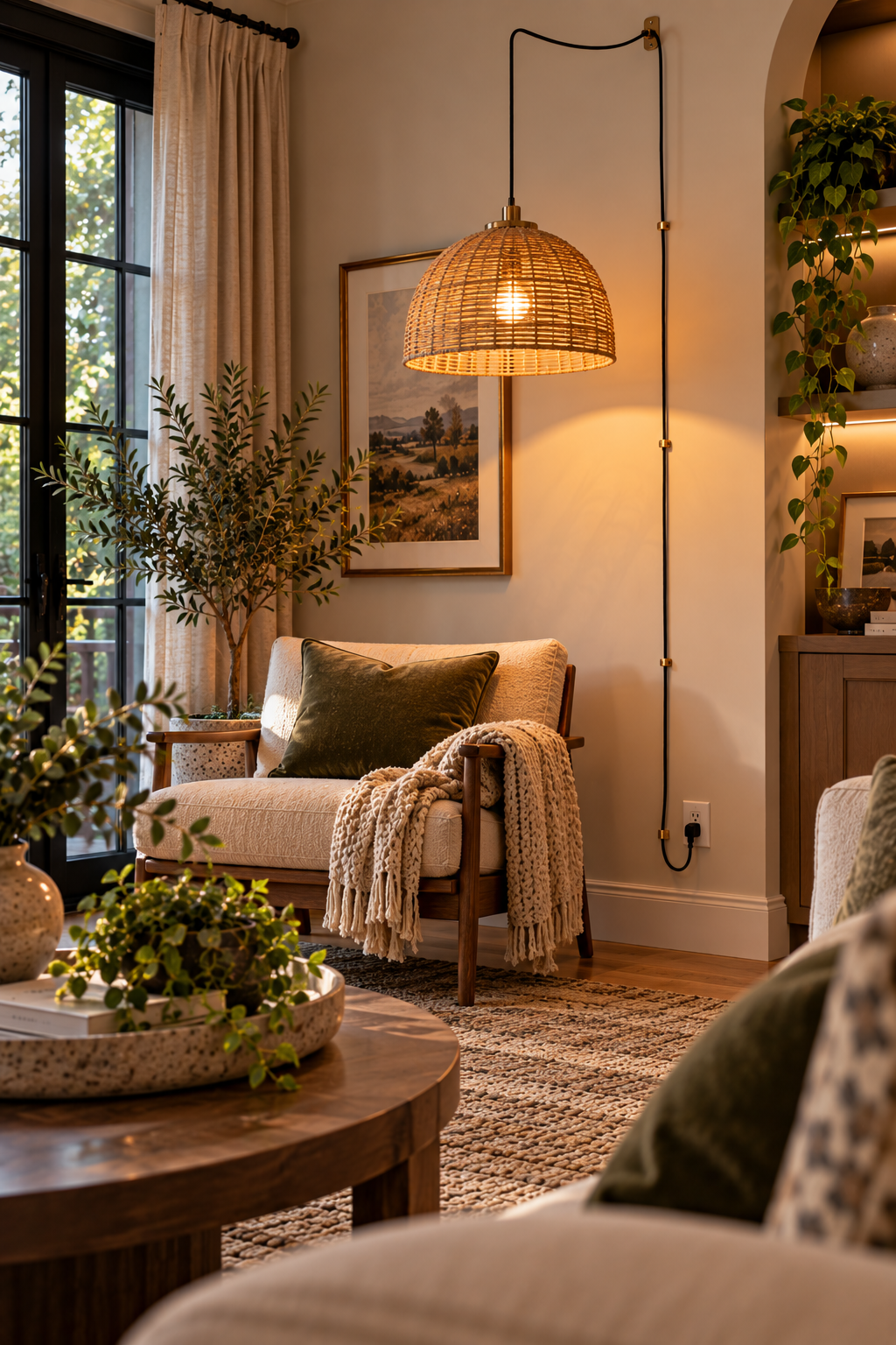 Plug-in pendant light for cozy fall living room lighting
