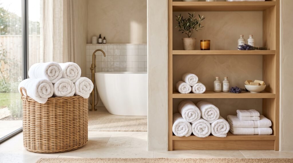 roll and display bath towels