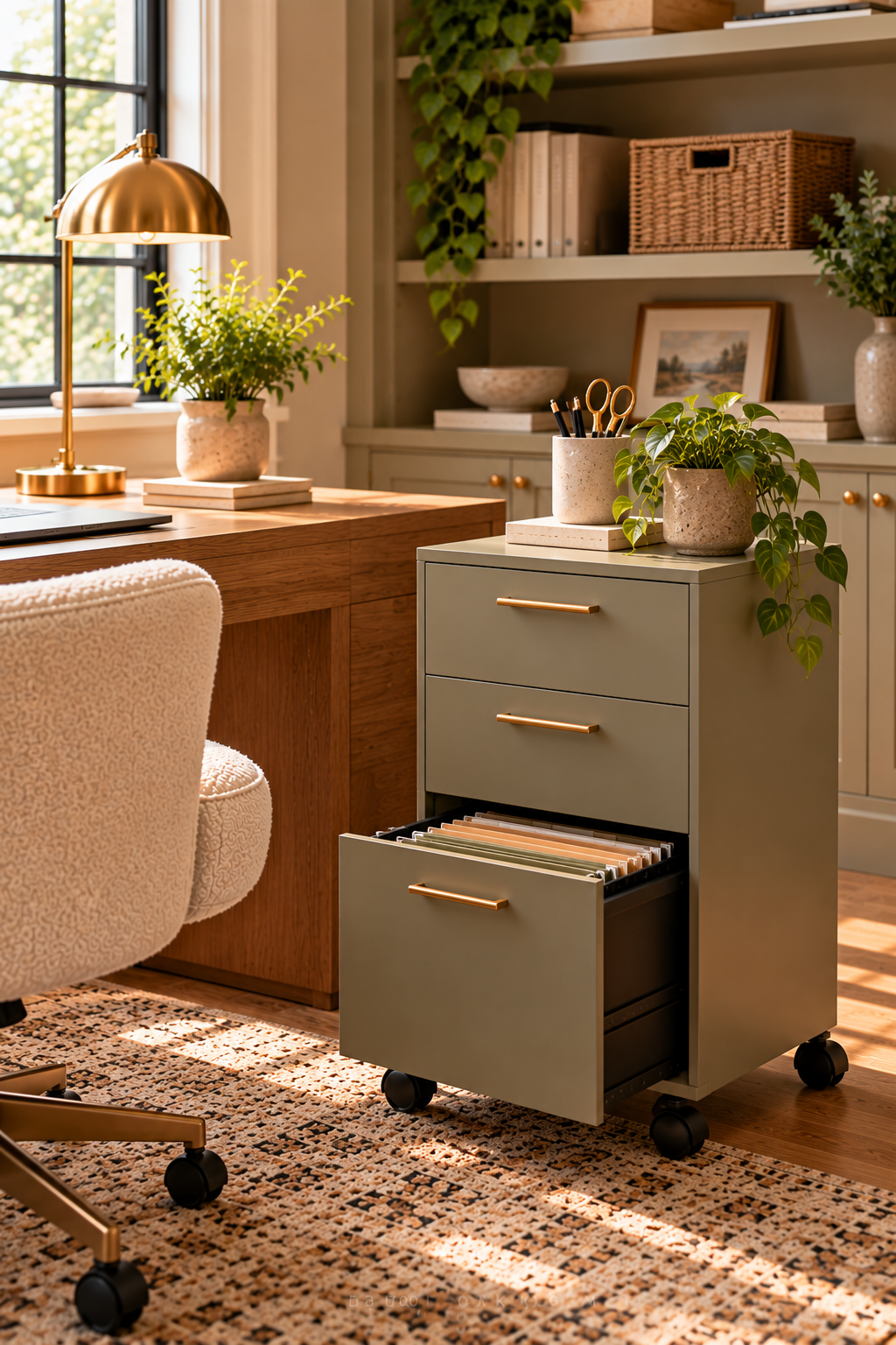 Rolling drawer cabinet for organized home office storage