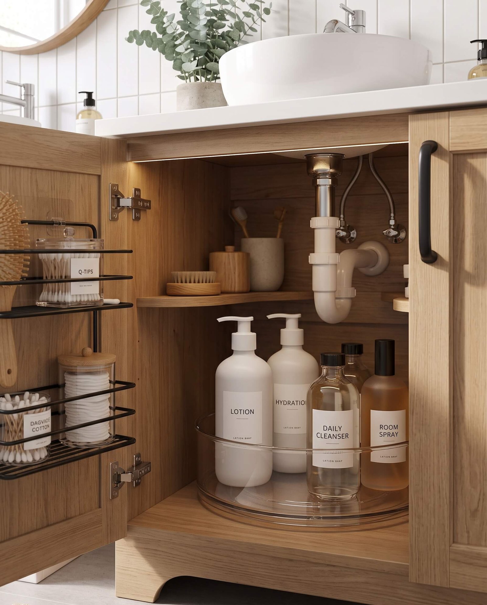 lazy susan turntable for bathroom under-sink corner