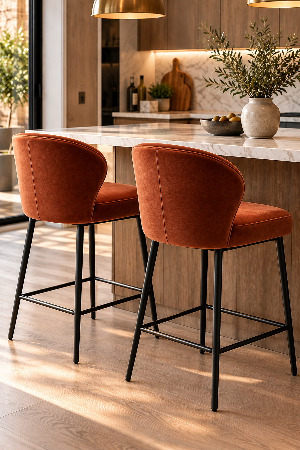 Rust velvet counter stool for modern kitchen island