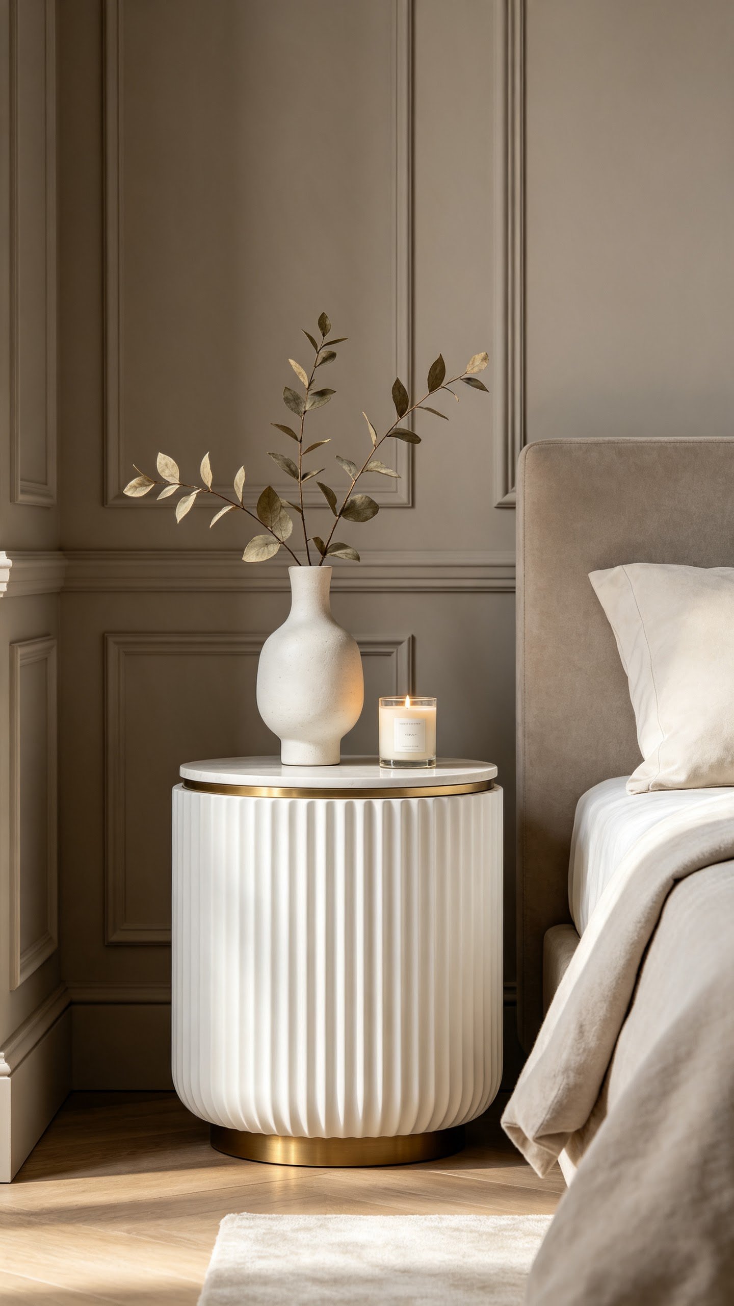 trending nightstand designs with sculptural fluted cylinder shape