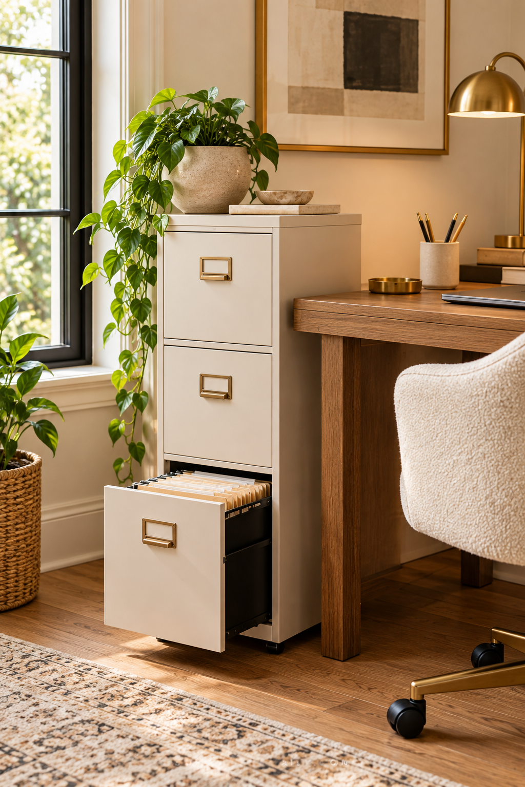 Slim filing cabinet for stylish home office storage ideas