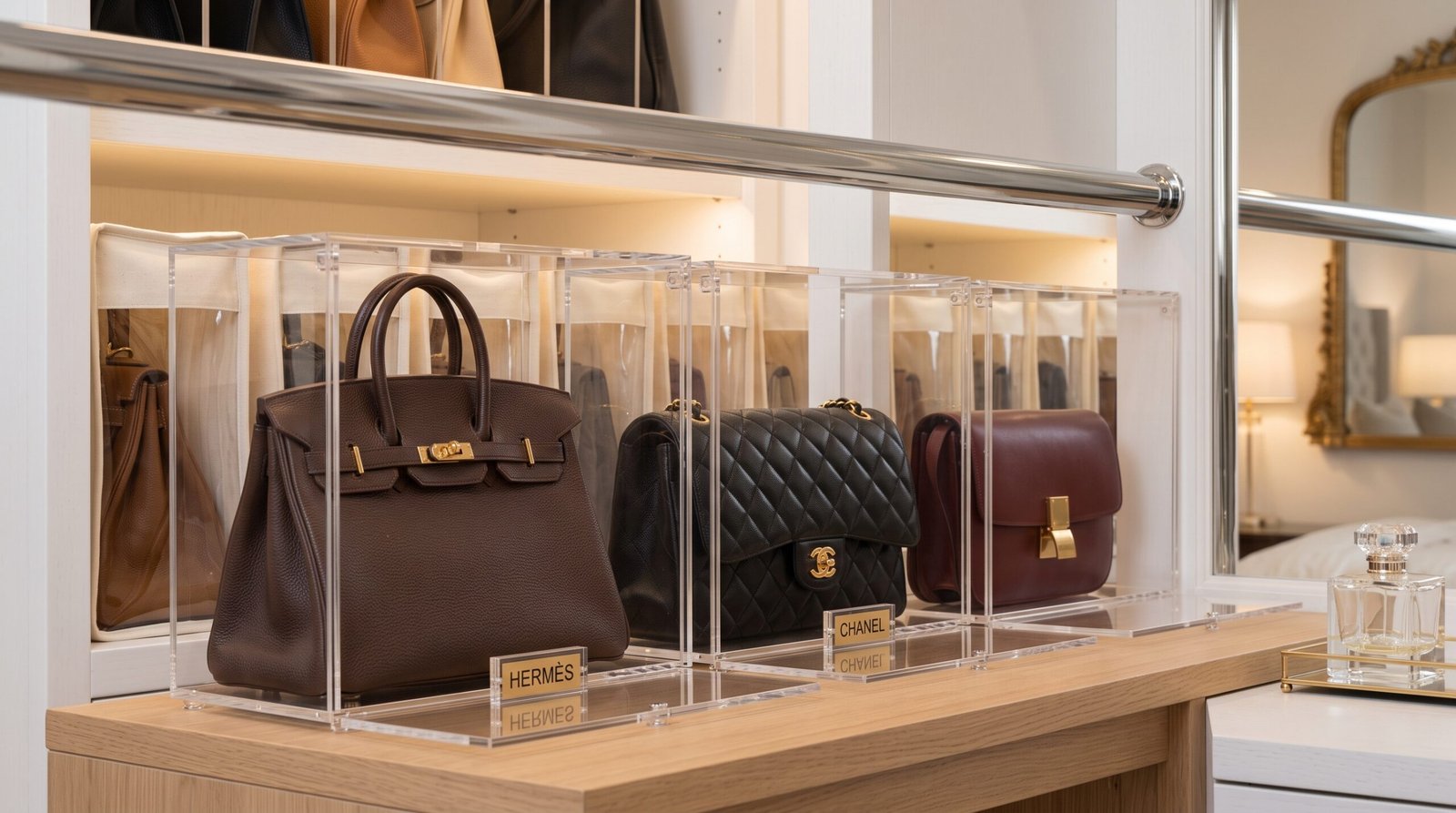 ways to store handbags without ruining their shape stackable acrylic display boxes