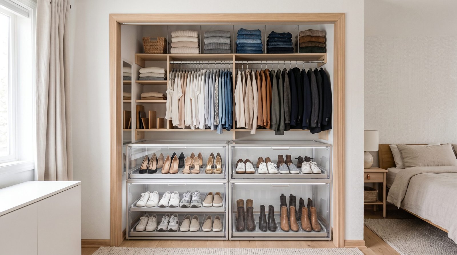 small reach-in closet organization hacks that work shoe drawers