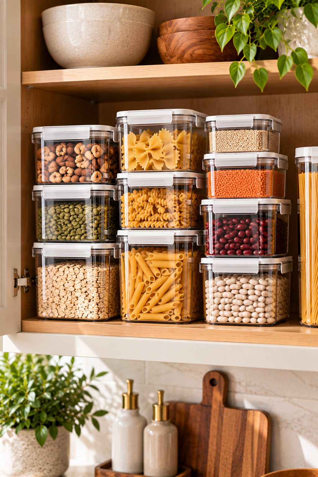 Stackable food storage containers for kitchen cabinet organization ideas