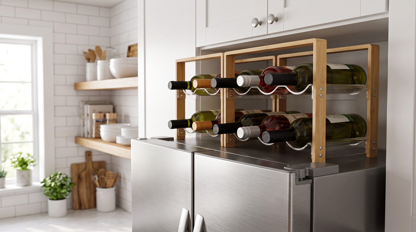 over the fridge storage ideas to maximize kitchen space wine rack