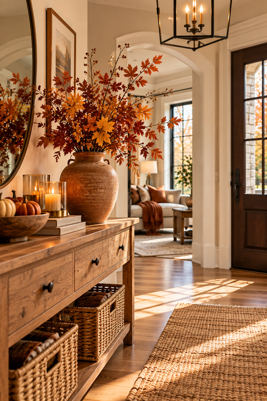 Terracotta ceramic vase for warm fall entryway ideas