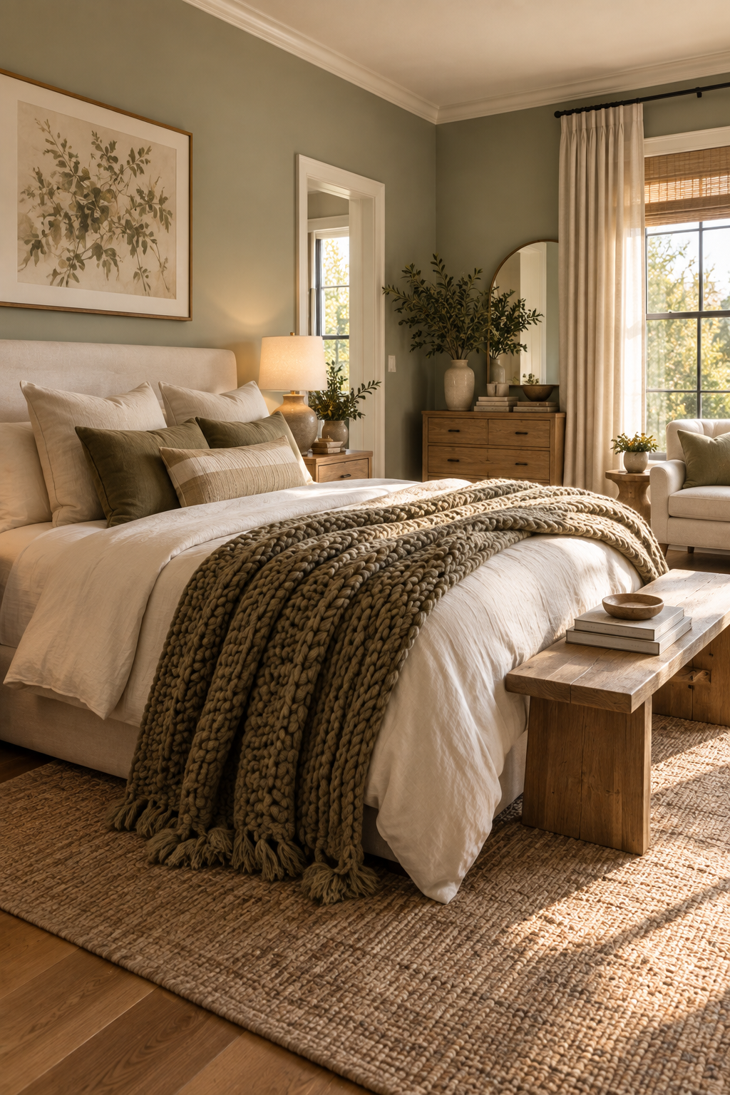 Oversized textured throw layered across a cozy modern bedroom