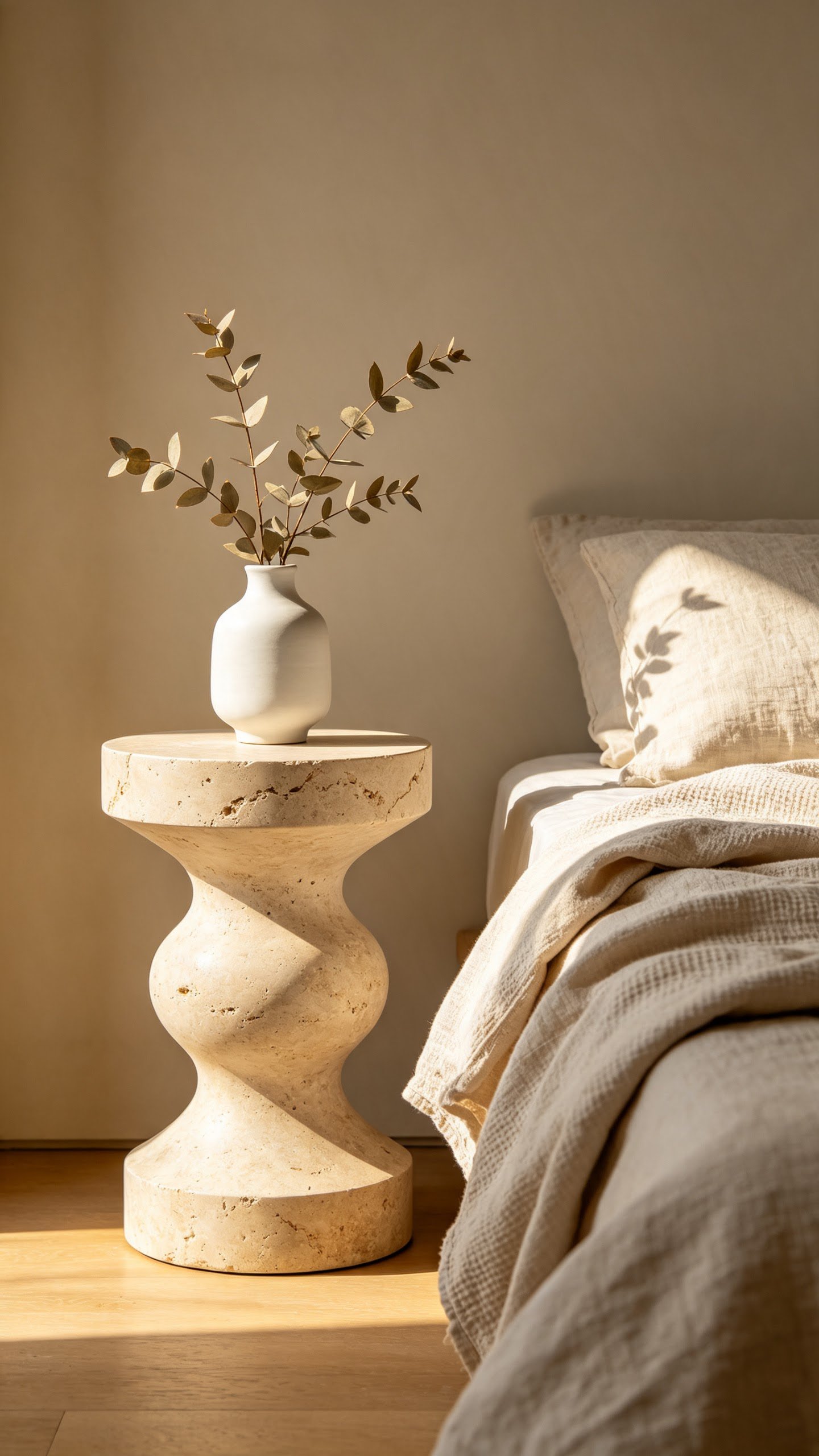 trending nightstand designs with unique sculptural hourglass pedestal shape