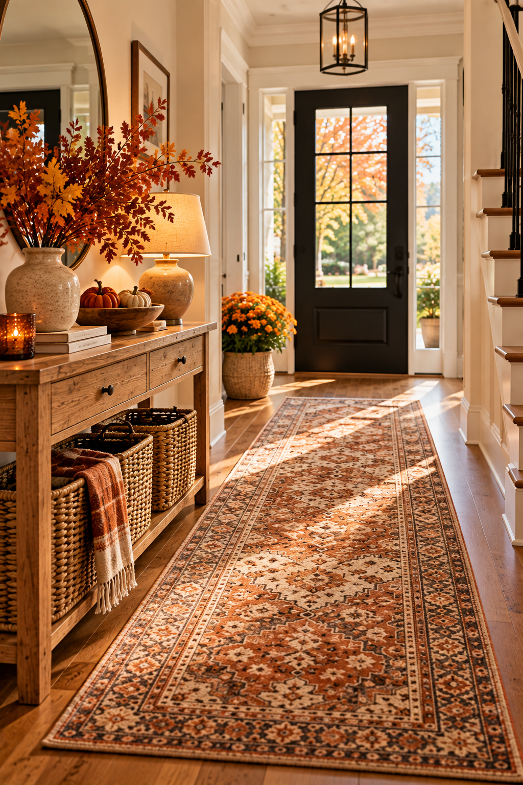 Vintage-inspired runner rug for cozy fall entryway ideas