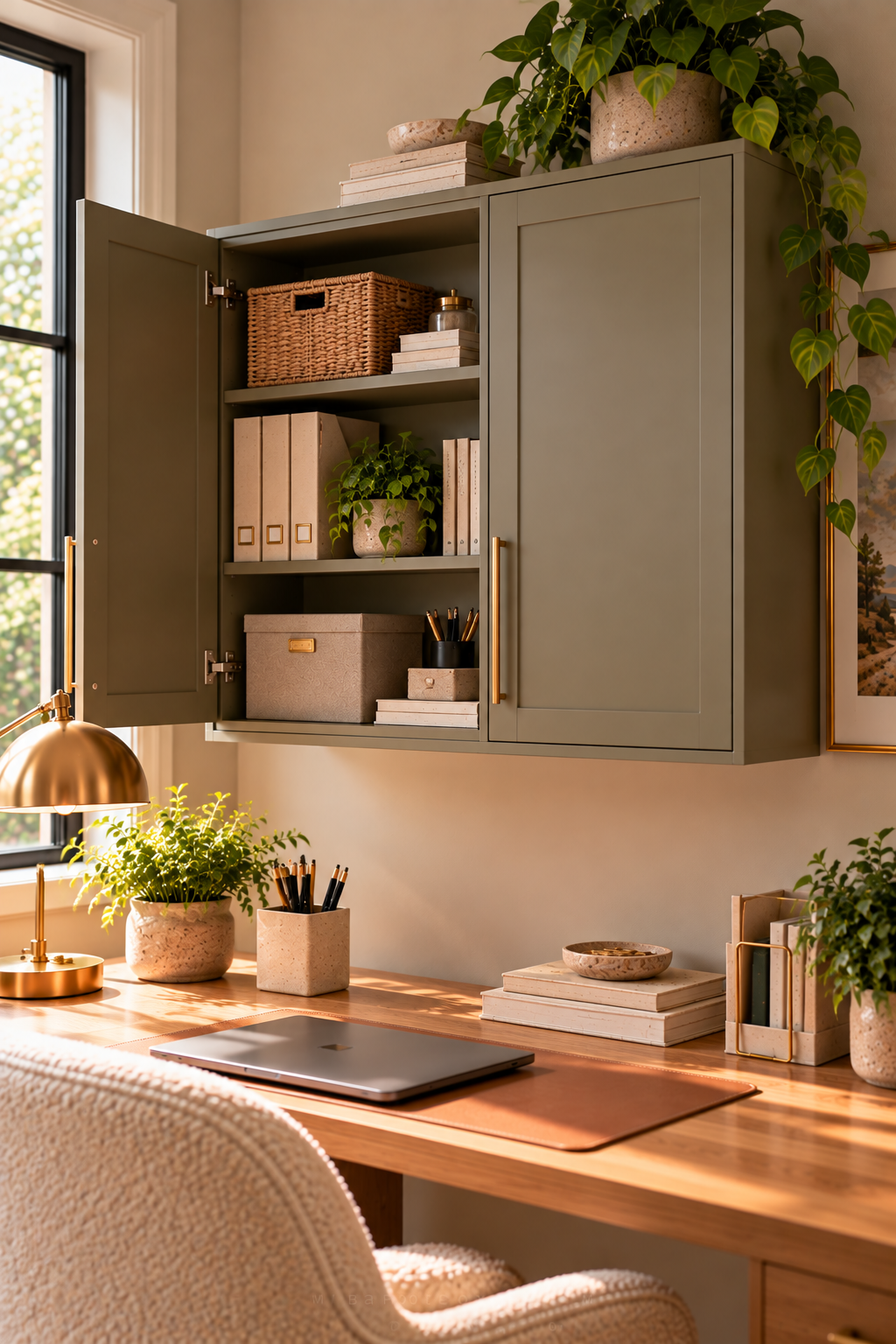 Wall-mounted cabinet for stylish home office storage ideas