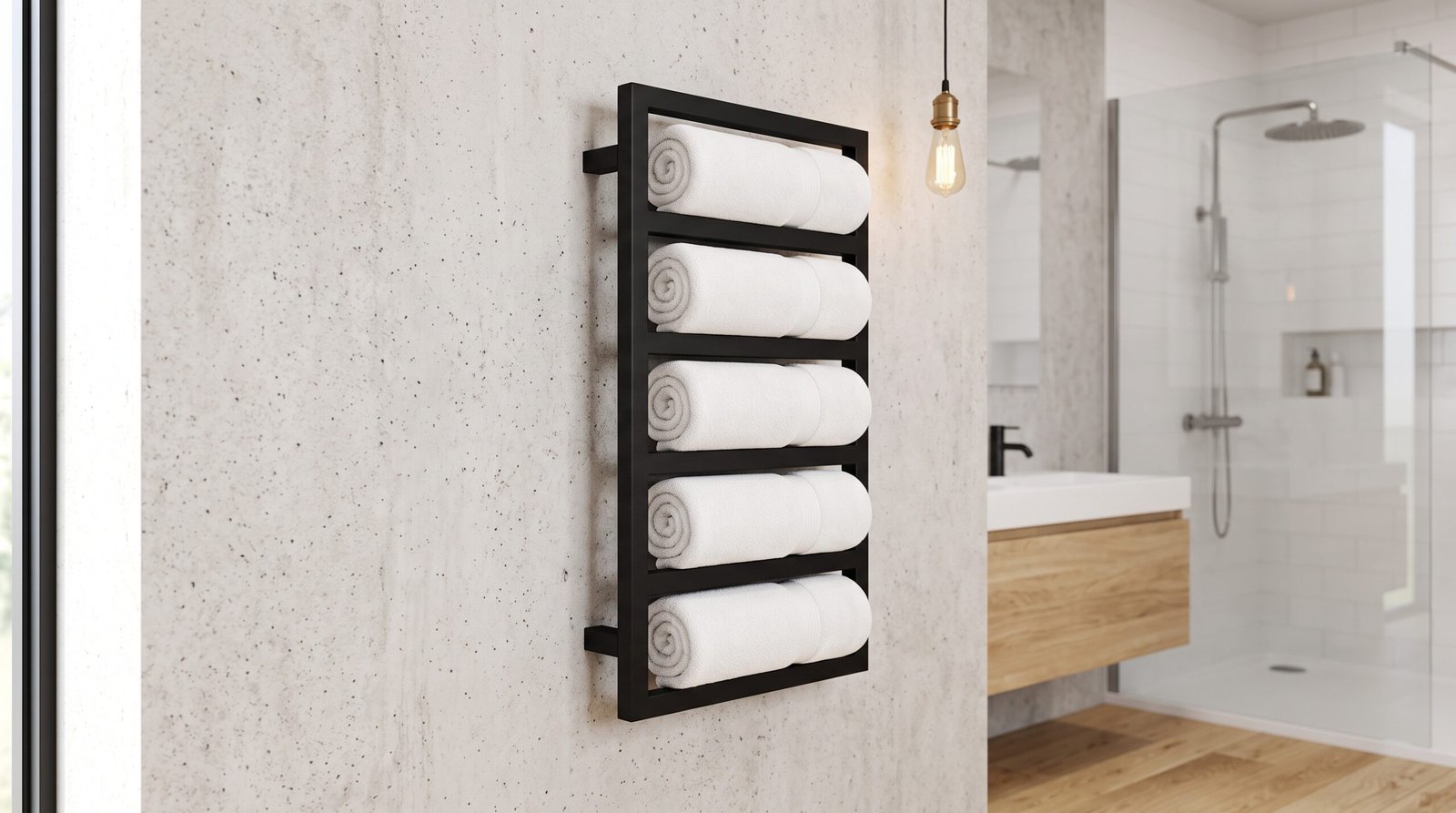 roll and display bath towels vertical wall mounted rack