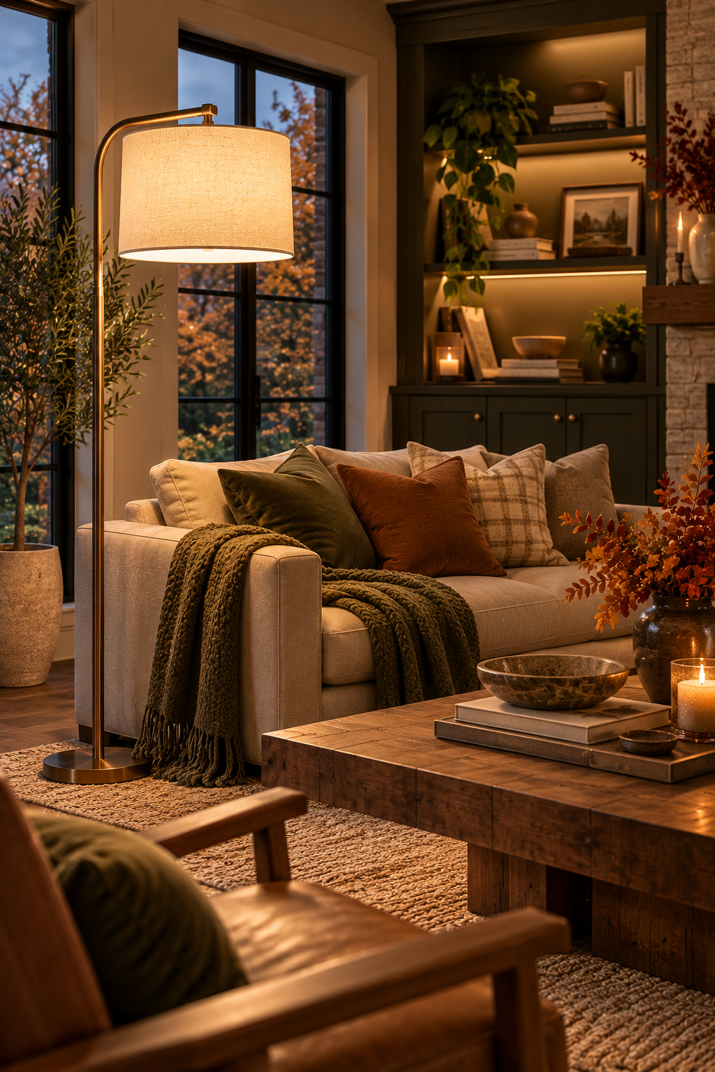 Warm glow floor lamp for cozy living room lighting ideas