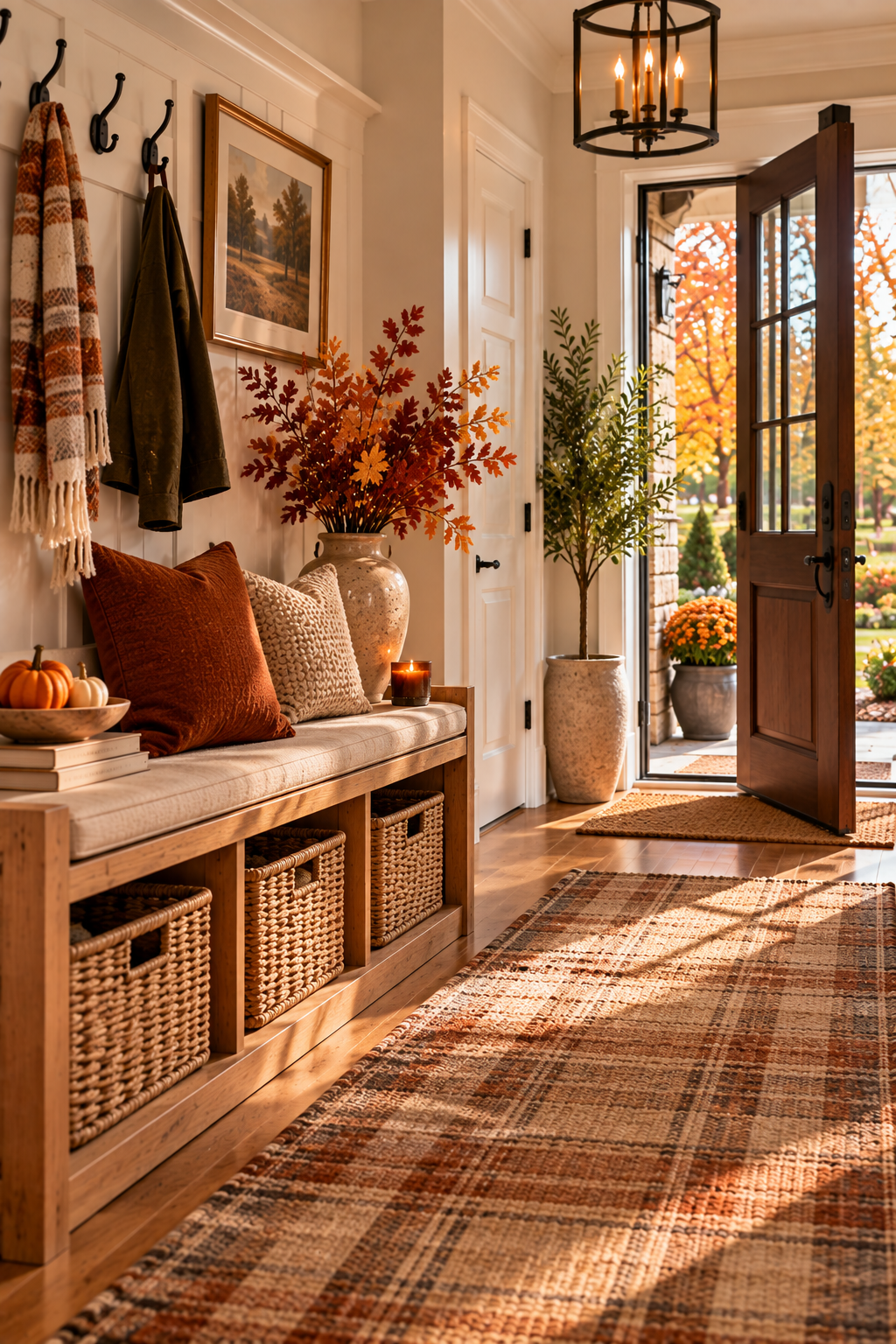 Wooden decorative bowl for welcoming fall entryway ideas