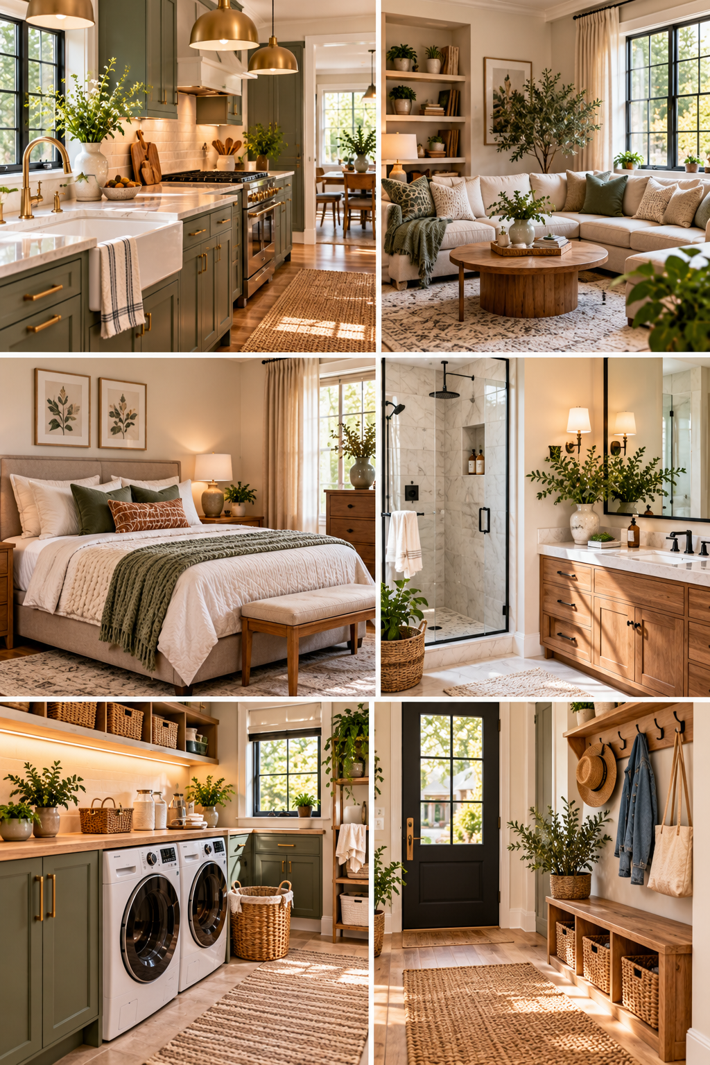 American home divided into kitchen living room bedroom bathroom laundry and entryway cleaning zones
