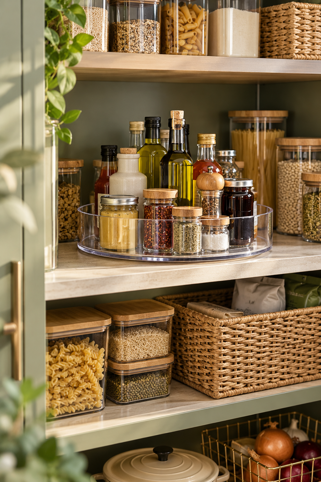 clear Lazy Susan turntable for organized pantry storage