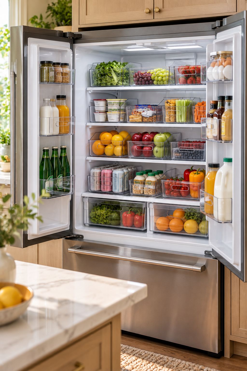 clear refrigerator organizer bins for functional kitchen storage