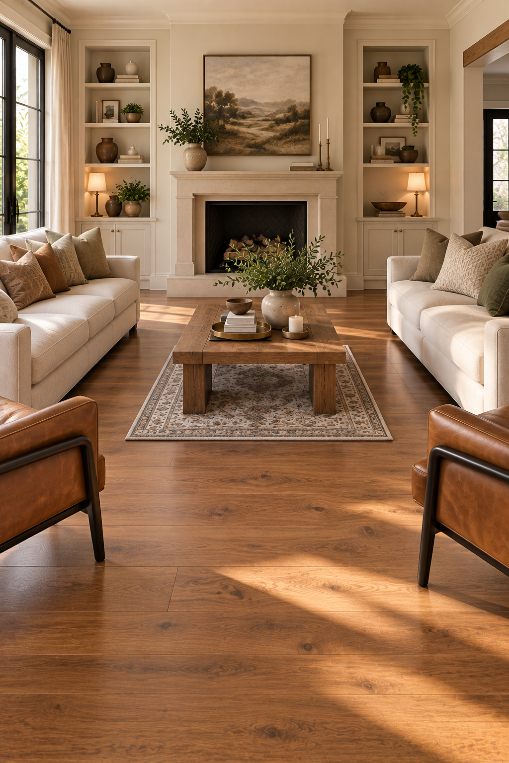 Small area rug that is incorrectly sized for a living room seating arrangement