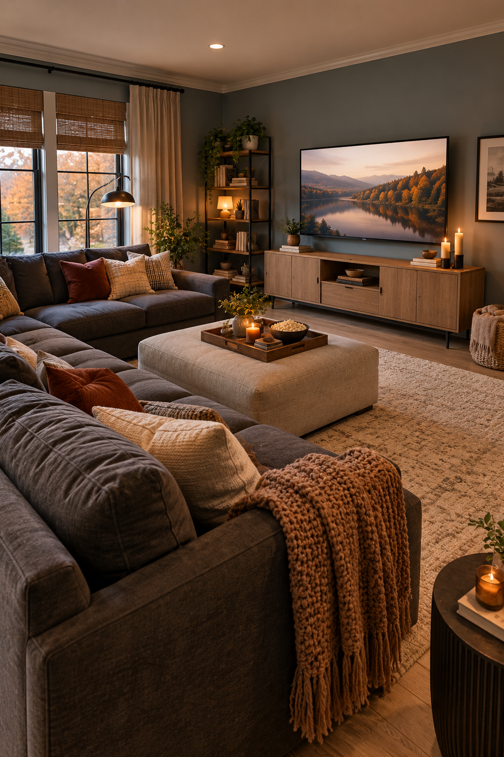 L-shaped sectional living room layout for cozy fall movie nights