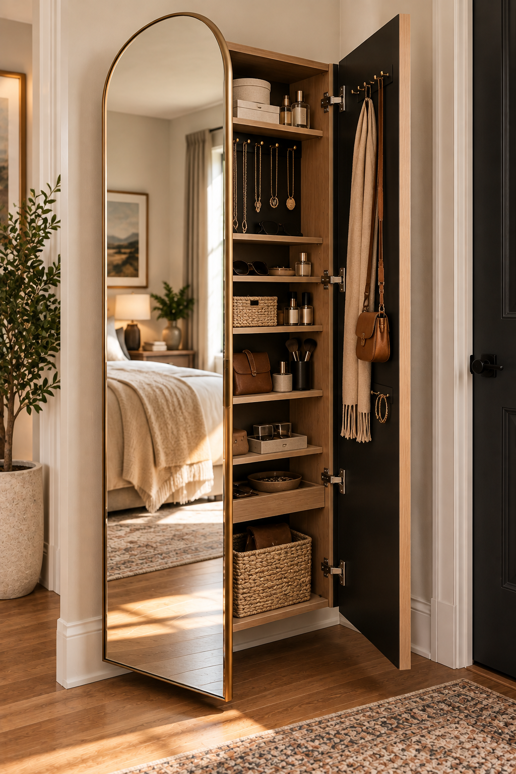 hidden storage ideas for small homes with full length mirror storage cabinet