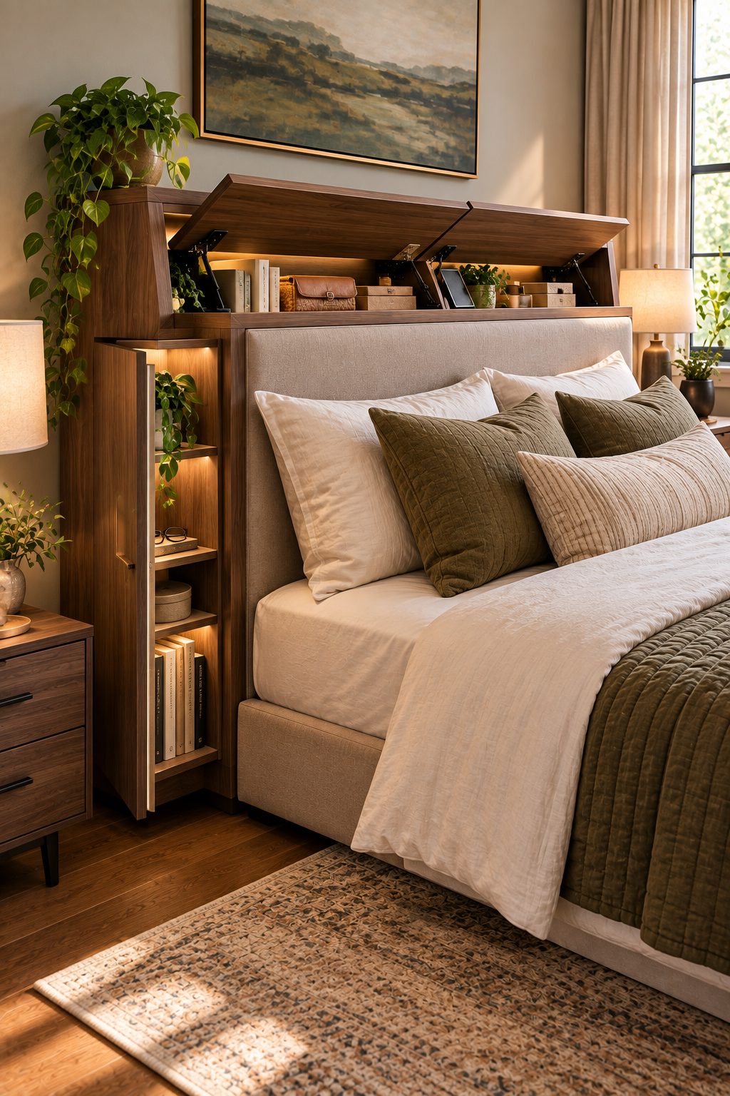 hidden storage ideas for small homes with storage headboard