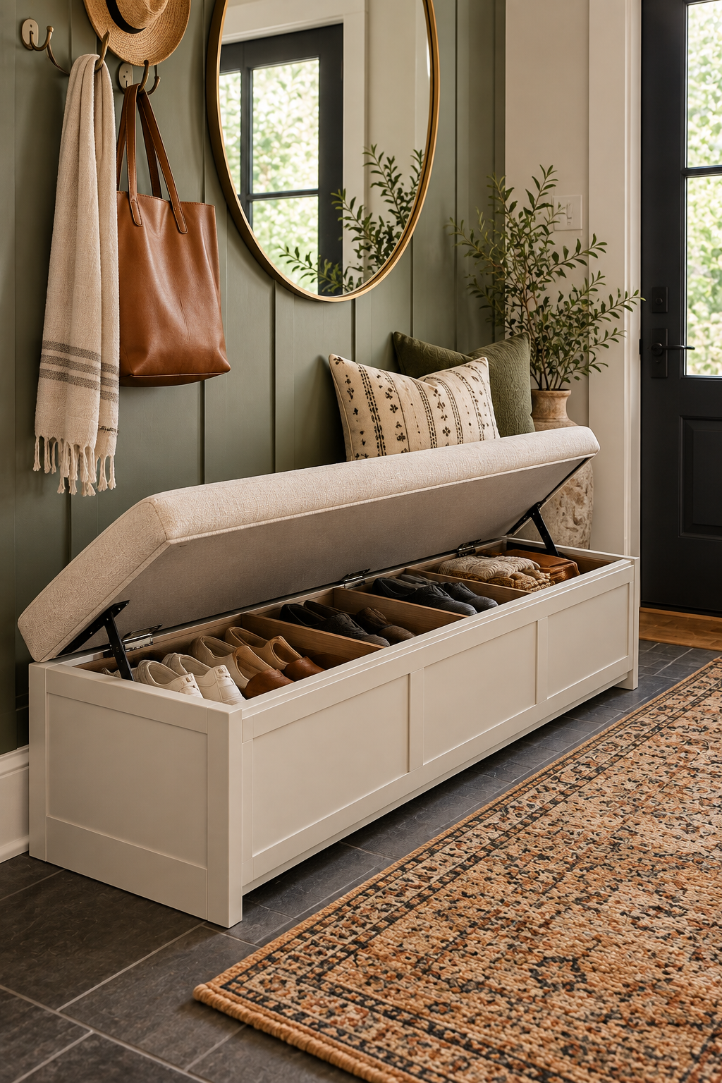 hidden storage ideas for small homes with entryway shoe storage bench