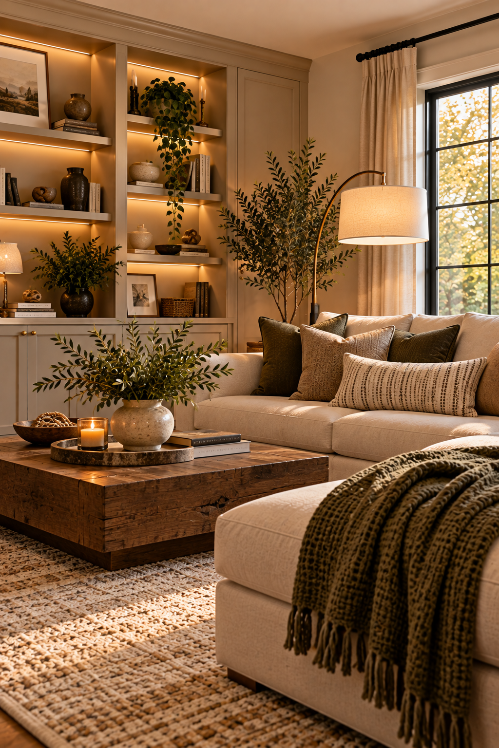 budget-friendly living room makeover with large neutral area rug