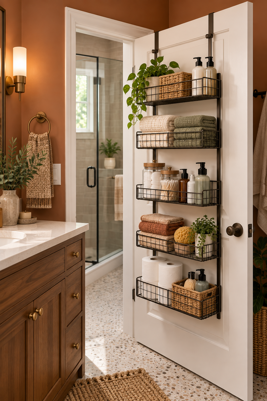 over-the-door storage rack for functional bathroom storage