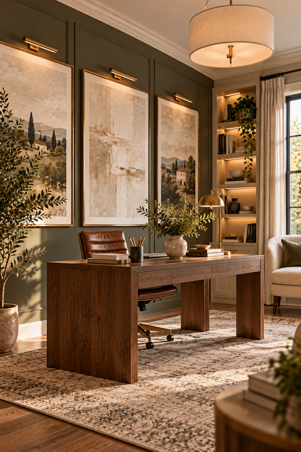 budget-friendly home office makeover with oversized gallery style picture frames