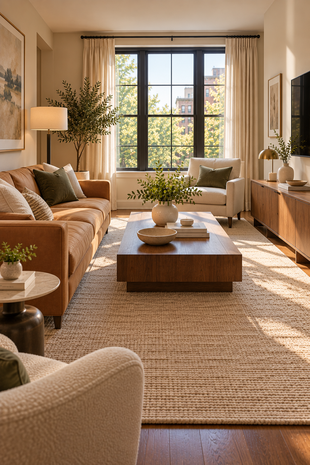 Reduced visual clutter on surfaces in a small living room