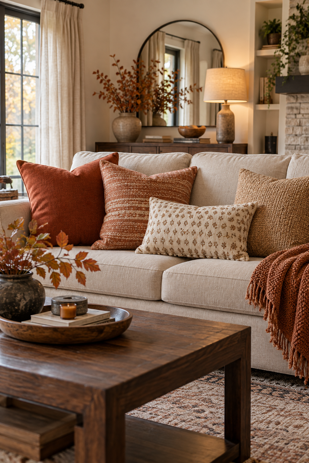 rust and terracotta throw pillows for fall home decor ideas