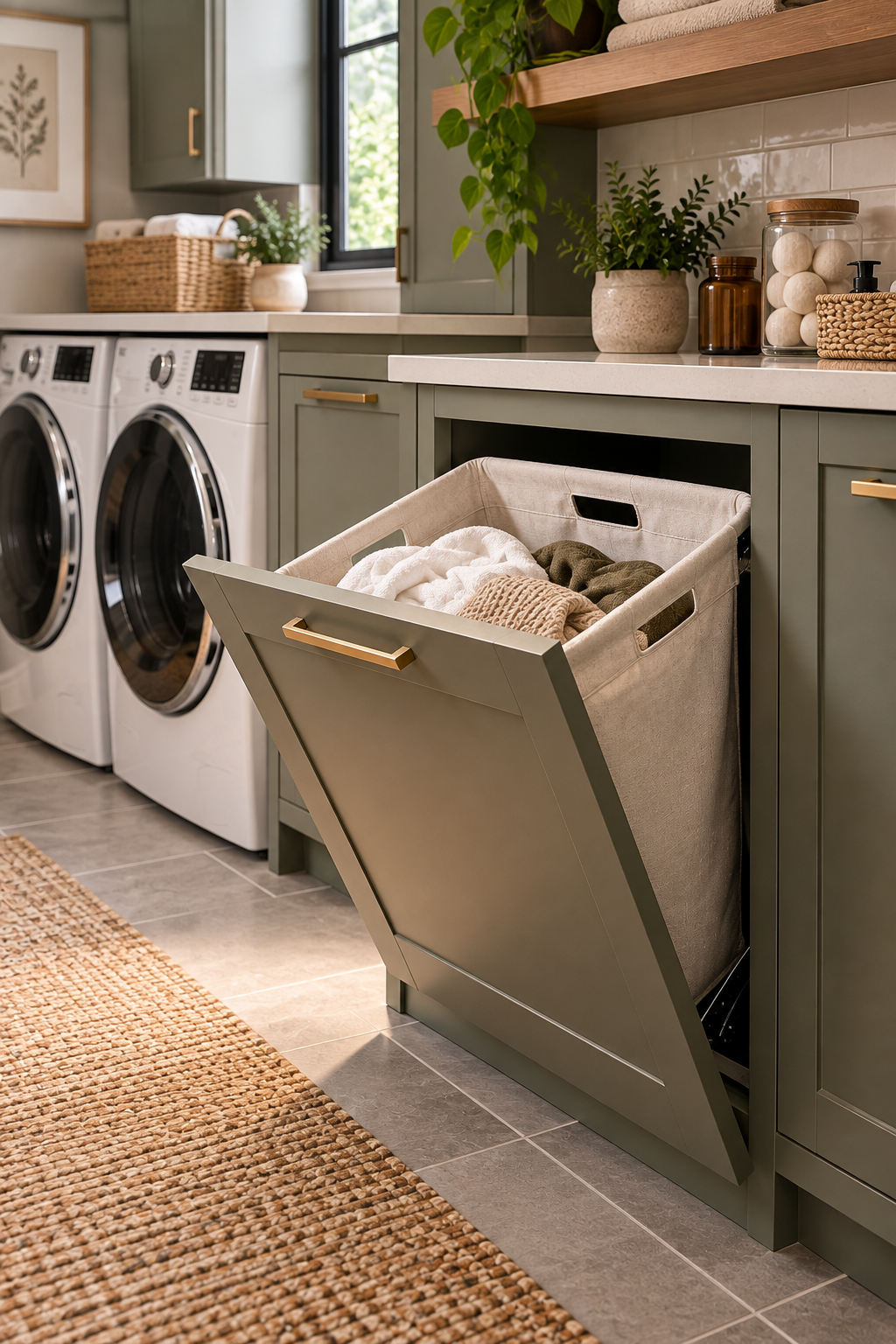 hidden storage ideas for small homes with tilt out laundry hamper cabinet