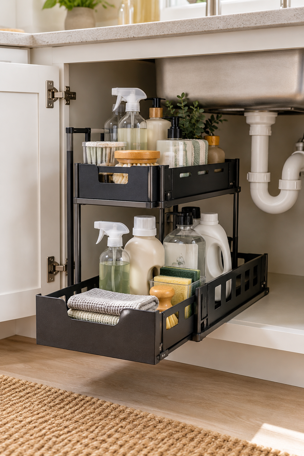 affordable Amazon home finds 2-tier sliding under-sink organizer