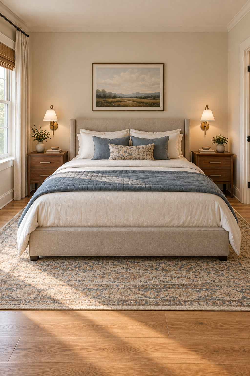 Bedroom showing incorrectly scaled nightstands compared with nightstands properly proportioned to the bed